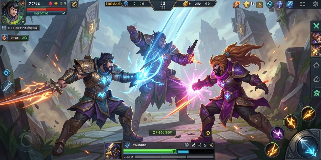 Tangkapan layar pertarungan epik dalam game MOBA 234E.